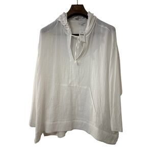 J Jill Pure Jill White Cotton Gauze Hooded Tunic Hoodie 2X Coastal Grandma Beach